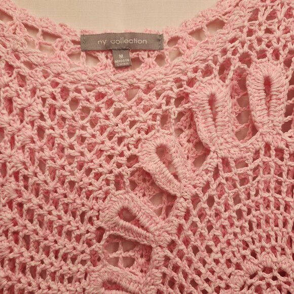 NY Collection Crochet Sweater Boho-chic Asymmetrical Circular Soft blush pink M. - Picture 6 of 7
